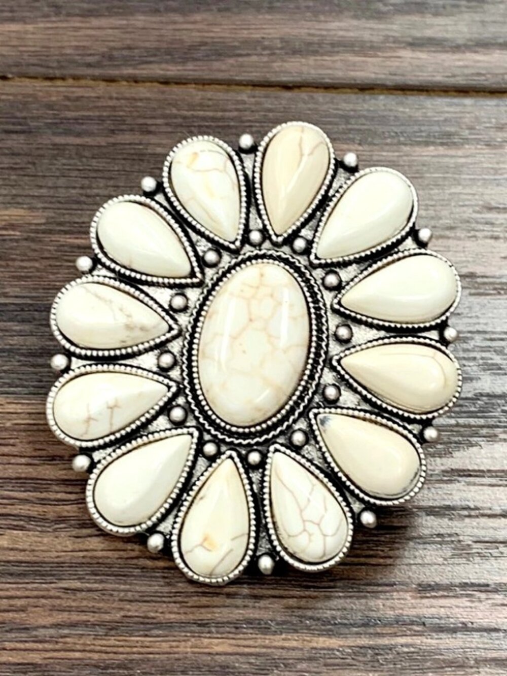 Western White Stone Cluster Statement Ring Southwestern Boho Rodeo Ring